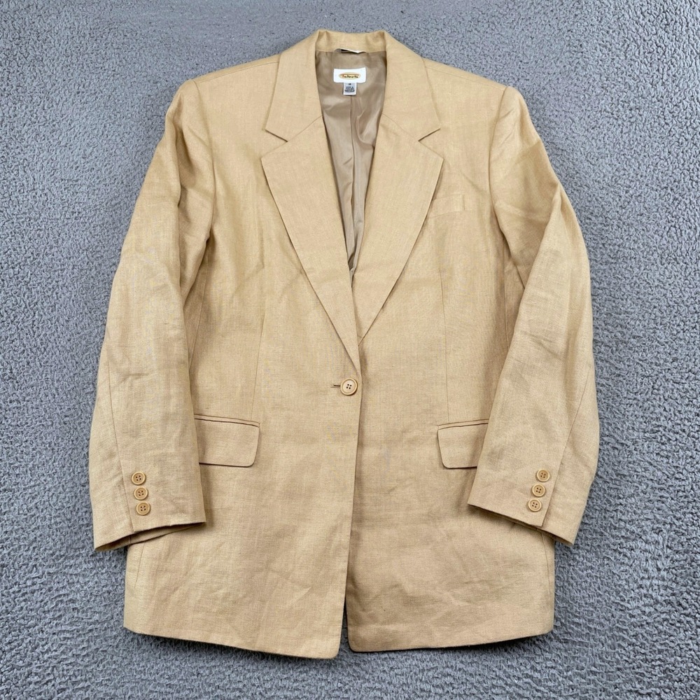 Talbots Blazer Womens 16 Tan Irish Linen One Button Professional Career Classic